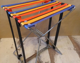 Vintage Folding fishing stool - Vintage 1970's stool - camping chair - Metal structure chair - Retro stool - Picnic canvas chair