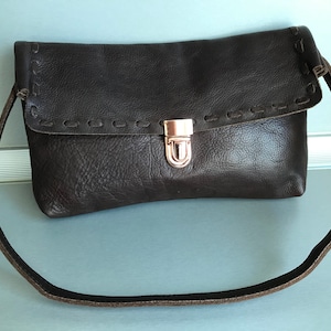 TYOULIP Sac Brooklyn New York en cuir véritable marron - Sac pliant en cuir - Pochette en cuir véritable