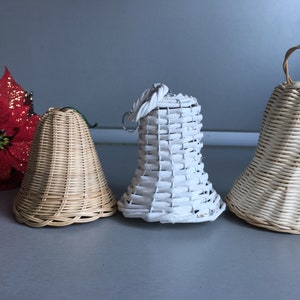 Set of 3 woven wicker bells - Decorative bell - Christmas bells - Hanging wicker Christmas bells