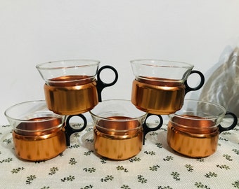 lot de 5 verres à thé vintage avec supports en métal - (22)