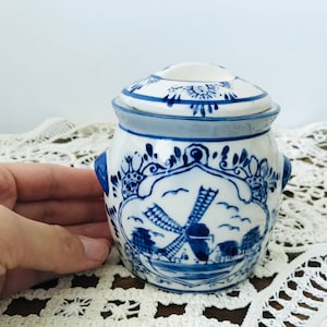 pot de gingembre bleu et blanc vintage - Pot de moutarde bleu et blanc