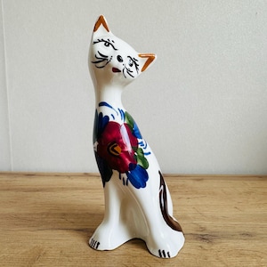 Vintage mid century floral ceramic cat - (2)