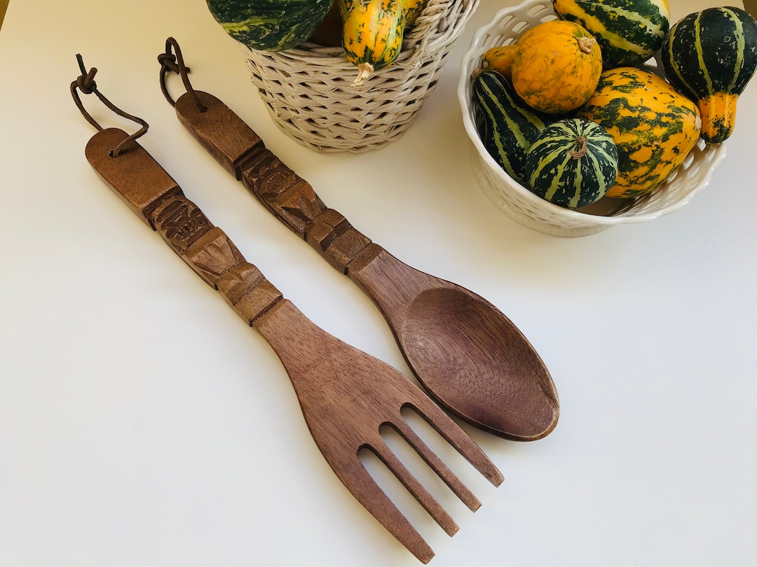 African Solid Wooden Salad Spoon Fork Set Etsy