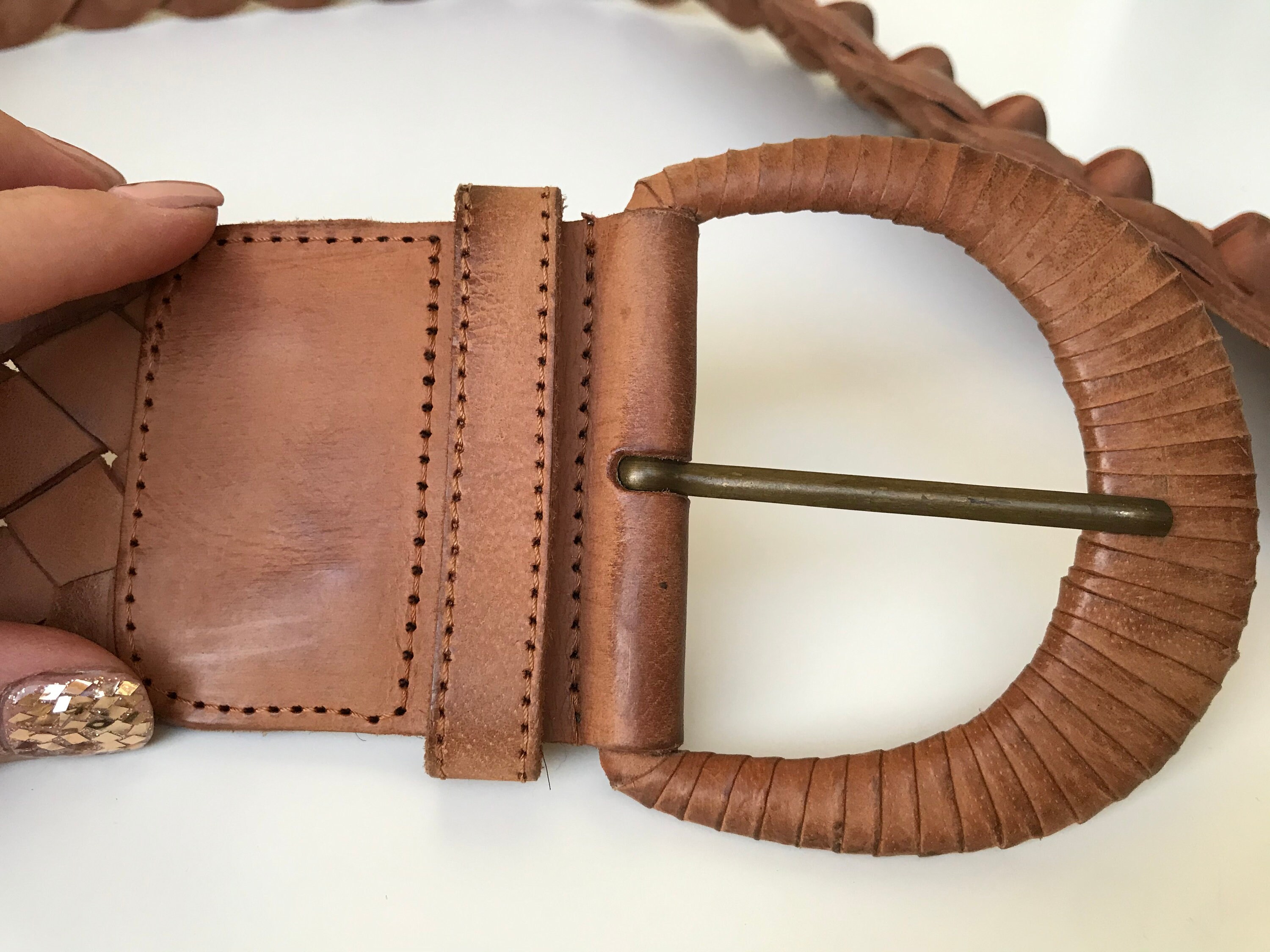 Vintage Woven Genuine Leather Belt - Leather Braided Wide  display picture 3
