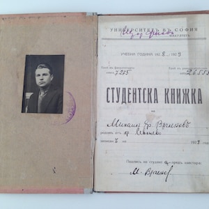 Diploma antiguo de la Universidad de Bulgaria 1929 - Libro de estudiante 1929 - Tarjeta de identificación - Universidad de Sofía - Documento antiguo