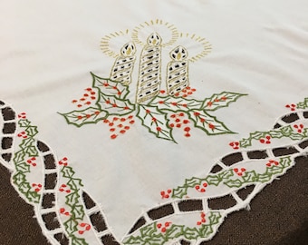 Vintage Christmas cutwork embroidery tablecloth - Christmas bell cutwork machine embroidery tablecloth