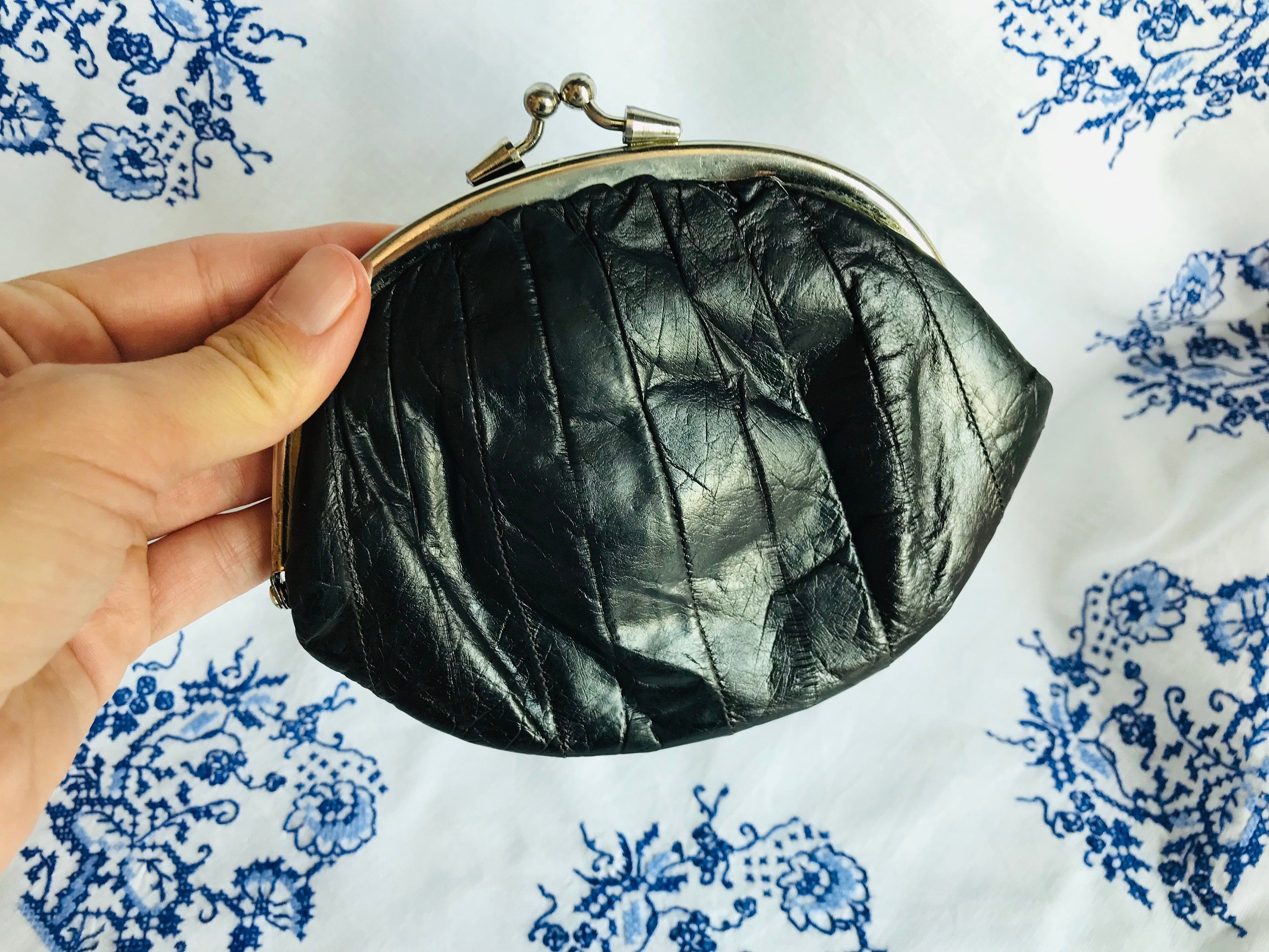 Genuine Leather Eel Skin Double Coin Purse Genuine Leather Kiss