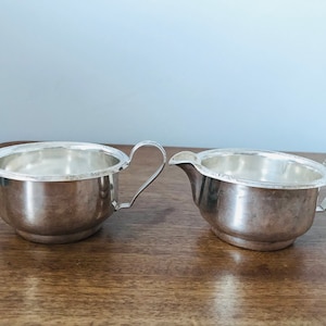 Ensemble vintage de pot à crème et sucrier - Sucrier et sucrier en métal argenté