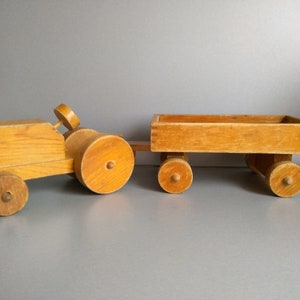 ヴィンテージ木製トラクターとトレーラー - 木製車 - ヴィンテージ木製おもちゃ -