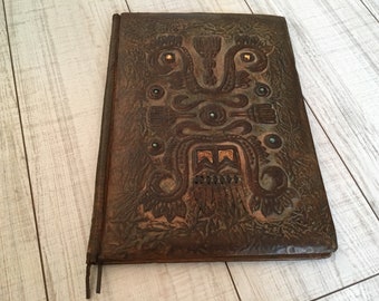 Vintage Genuine leather large folder - Embossed leather book cover - Business folder - Tooled leather folder - Genuine leather portfolio