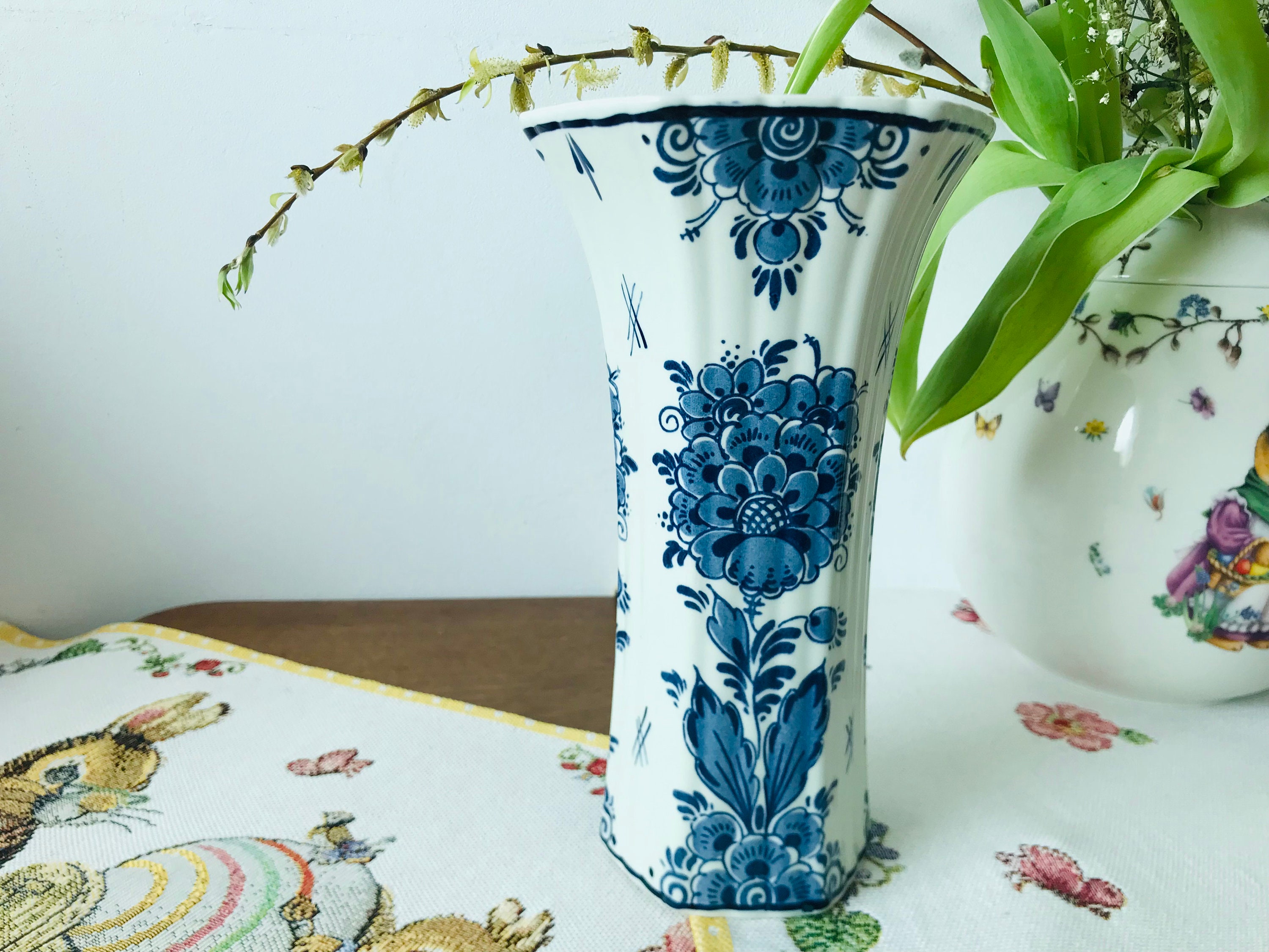 ヴィンテージ ブラウ デルフト ディステル 手描きの花瓶 - デルフトの