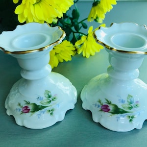 Vintage set of 2 Royal Kent porcelain candlestick