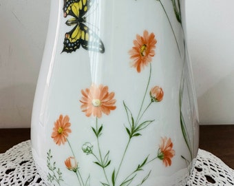 蝶が描かれたヴィンテージのフッチェンロイターの花瓶 - 磁器の大きな