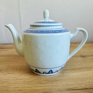 Vintage rice eyes teapot - Vintage rice grain teapot - Chinese blue and white teapot - (15)