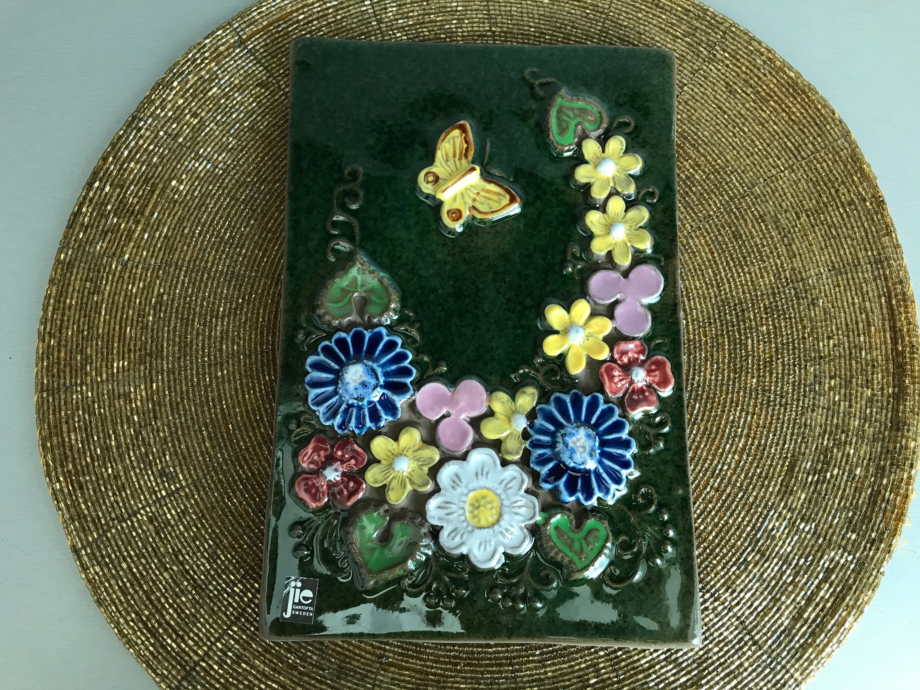 Jie Gantofta Sweden Ceramic Wall Tile - Wall Plaque Flowers
