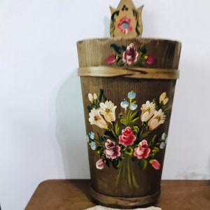 Vintage houten handgeschilderde paraplubak - Vintage houten paraplubak Duitse volkskunst - Handgeschilderde paraplubak