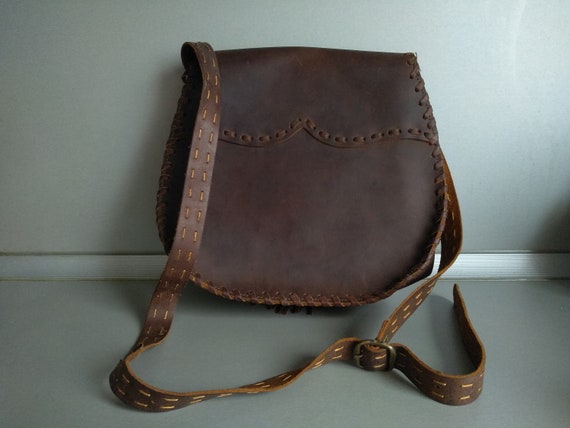 Vintage genuine leather bag - Retro leather bag -… - image 2