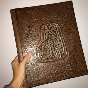Carpeta grande vintage de piel auténtica - Funda de libro de piel repujada - Carpeta de negocios - Carpeta de piel repujada - Portafolio de piel auténtica