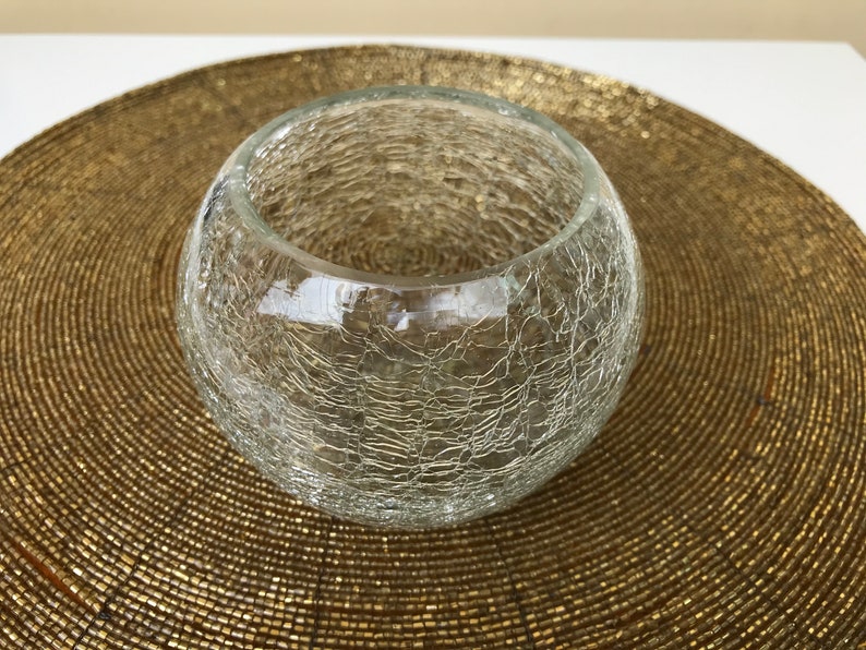 Crackle glass votive candle holder Clear crackle glass round Etsy