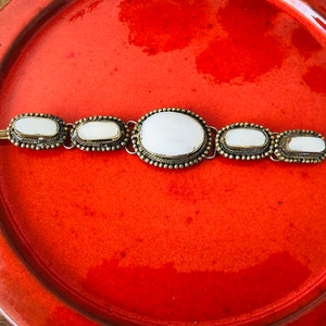 Vintage brass and natural stone bracelet - Brass bracelet - Vintage bracelet