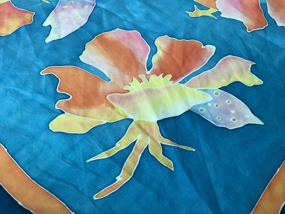 Hand painted silk scarf - 100% pure silk scarf - … - image 4