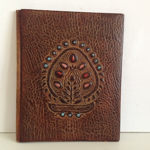 Carpeta de cuero genuino repujado - Funda de libro de cuero vintage - Carpeta comercial grande - Carpeta de cuero repujado - Carpeta de cuero genuino repujado