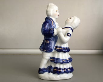 Vintage man and woman dancing - Porcelain blue white man woman - Hand painted porcelain figurine
