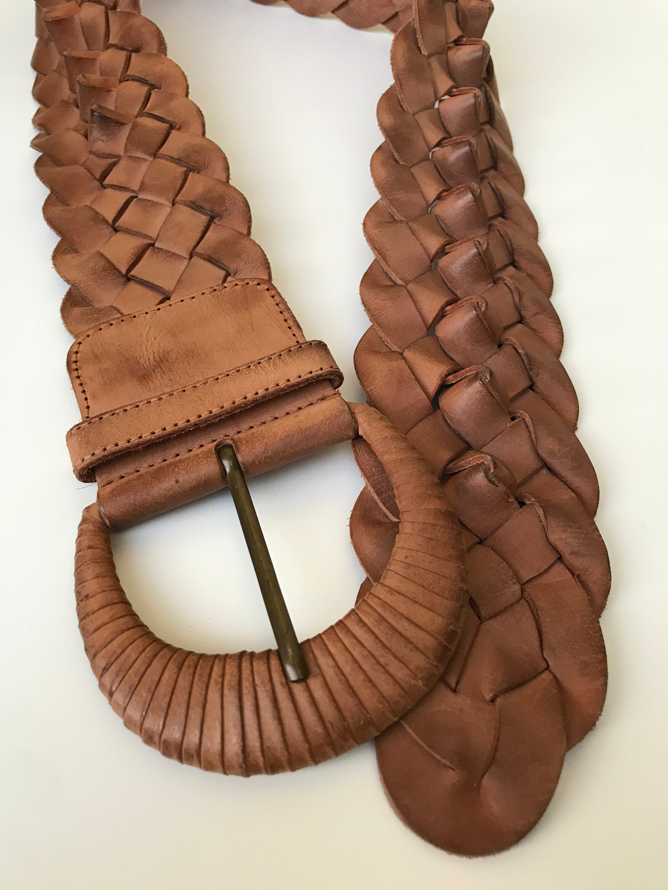 Vintage braided woven 100% genuine leather Chunky Brown Belt Sz.S 3.5” Wide Brown Leather Braided Belts for Women for sale | eBay main image 2