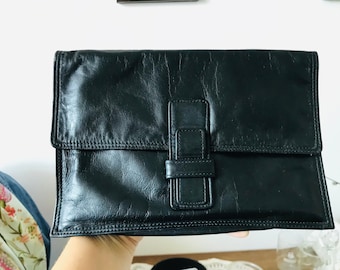 Genuine leather black clutch bag - Genuine leather clutch - Retro clutch bag - Vintage clutch bag