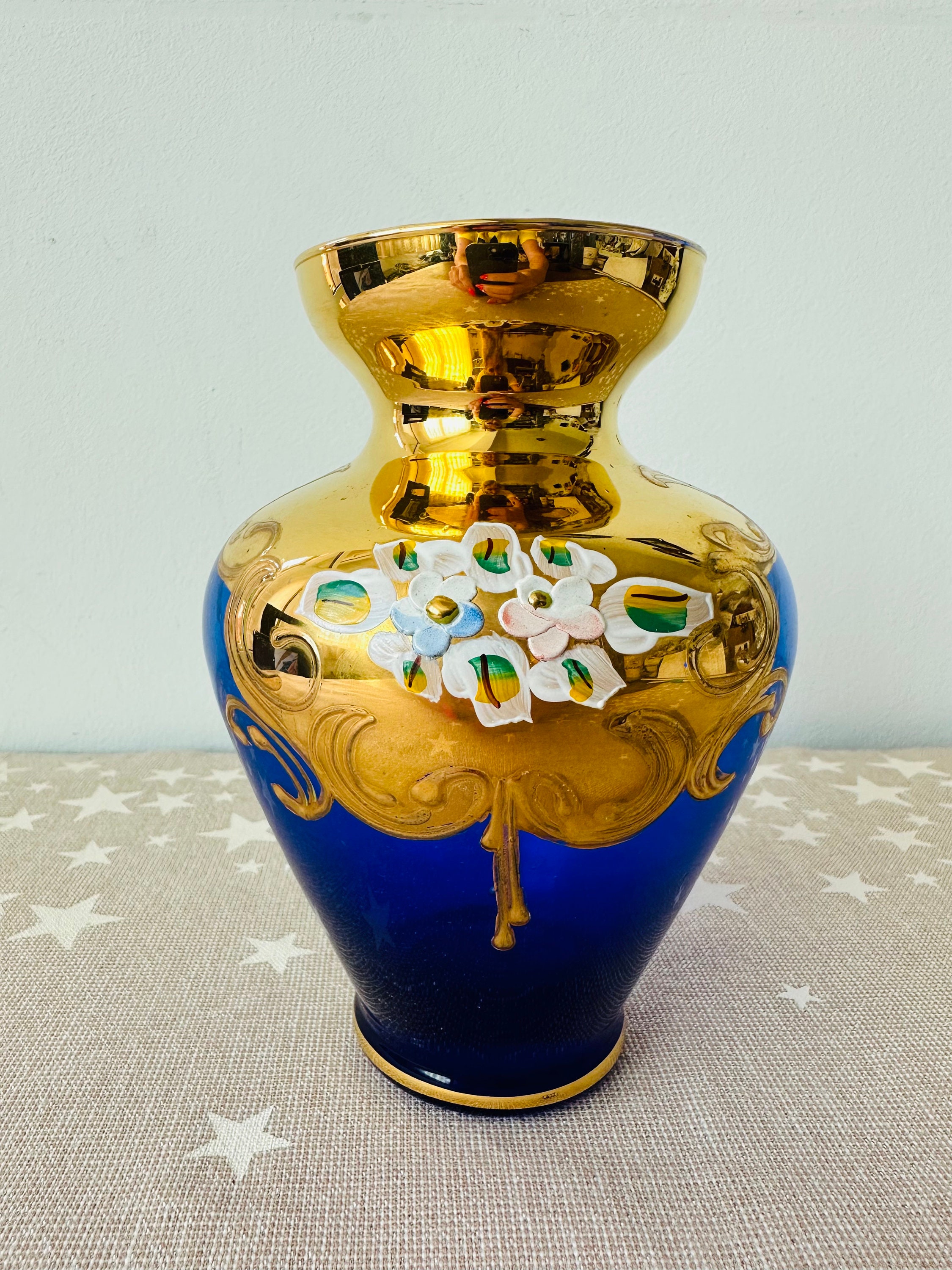 チェコボヘミア花瓶　青　　オブジェ　ビンテージ チェコボヘミア花瓶 青 オブジェ ビンテージ チェコボヘミア花瓶