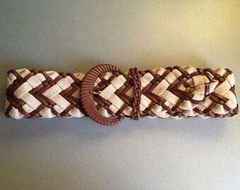 NEVER USED - Vintage braided cotton and leather belt - Vintage woven belt - Retro women belt