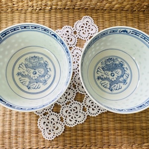 Vintage set of 2 Chinese rice grain porcelain bowl - Rice chinese soup bowl - Chinese rice grain porcelain soup bowl