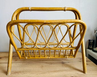 Revistero vintage de ratán - Revistero plegable de ratán