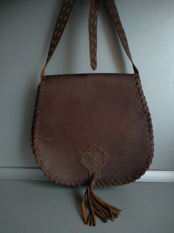 Vintage genuine leather bag - Retro leather bag -… - image 7