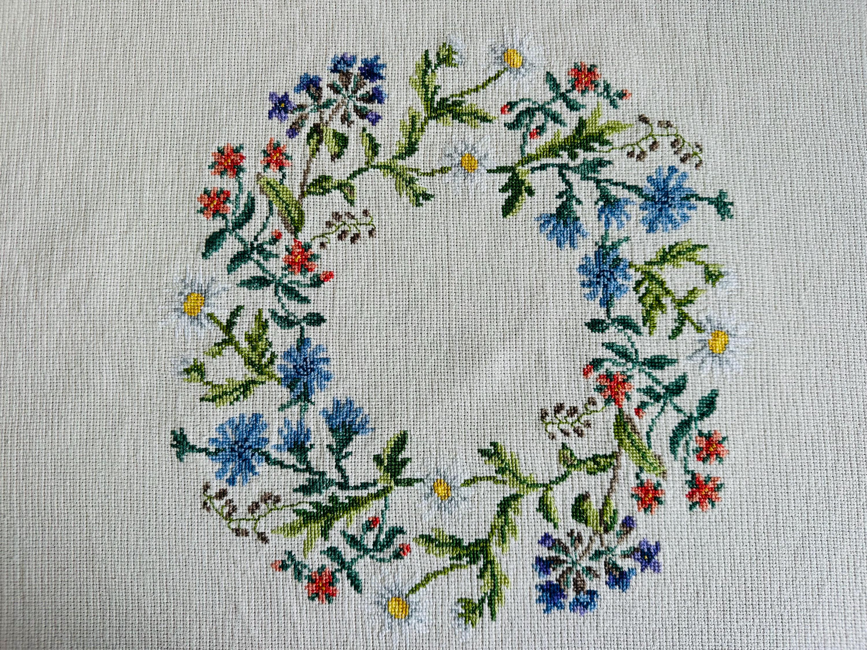 ヴィンテージハンドメイド刺繍クロスステッチ夏の花のテーブルクロス