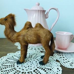 Vintage handmade fur camel - Souvenir leather fur camel - Handmade camel