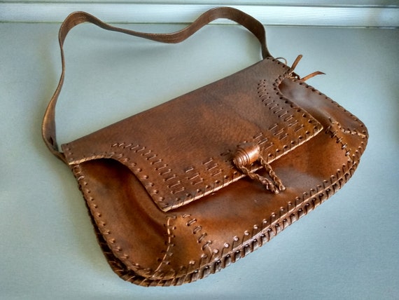 Vintage genuine leather bag - Retro leather bag -… - image 10