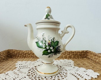 Vintage Dipinto a mano small teapot with lily of the valley - Teapot with Lilly of the Valley - Decorative teapot