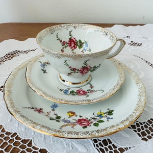 Vintage Trio Set mit Rose - Vintage Frühstücksset - Vintage Dreier Set