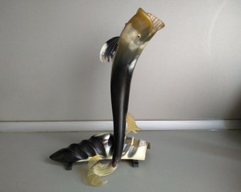 Vintage Horn Fisch Figur - Figur eines Hornes - Natürliches Kuhhorn - Natur Horn - Vintage Fisch Souvenir aus Horn - Geschnitztes Kuh Horn