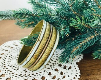 Lot De Bracelets Vintage En Laiton Avec Incrustations De Nacre Colorée - Style Bohème