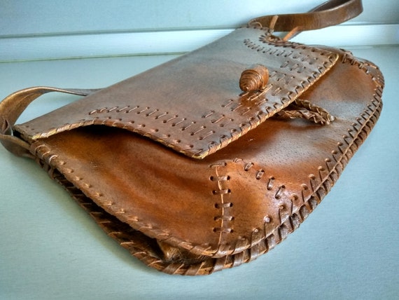 Vintage genuine leather bag - Retro leather bag -… - image 4