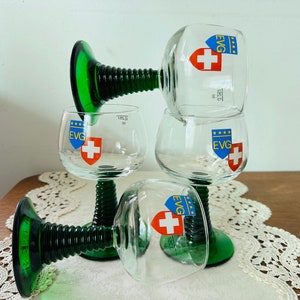 Vintage set of 4 Römer glasses - Vintage  Römer Glass - Green Stemmed Roemer France wine glass