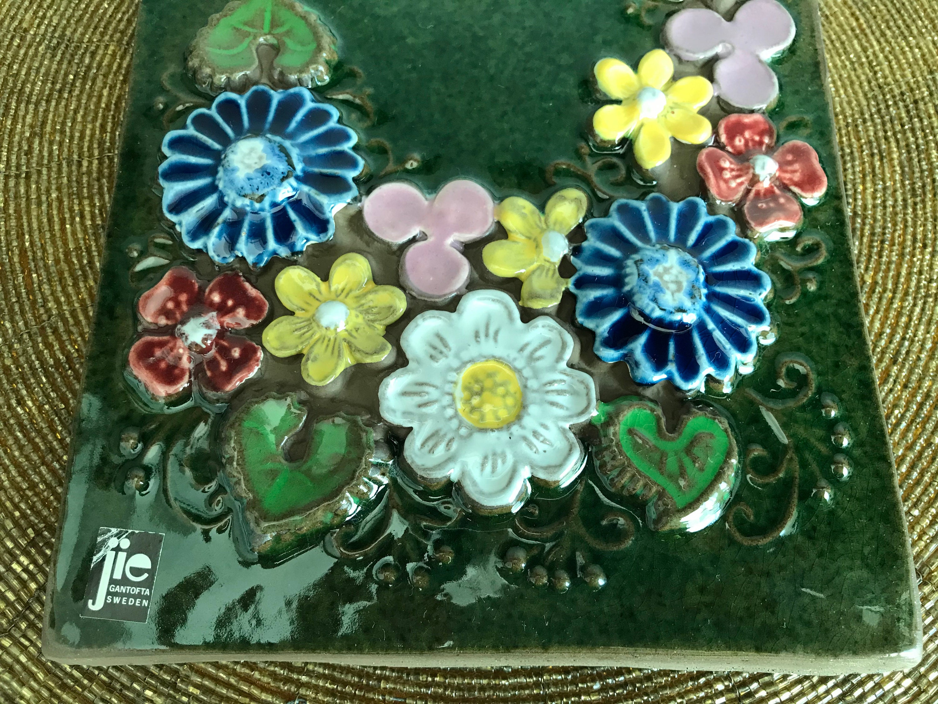 Jie Gantofta Sweden Ceramic Wall Tile - Wall Plaque Flowers