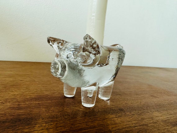 Vintage KOSTA BODA Glass Pig Candle Holder Design by Bertil