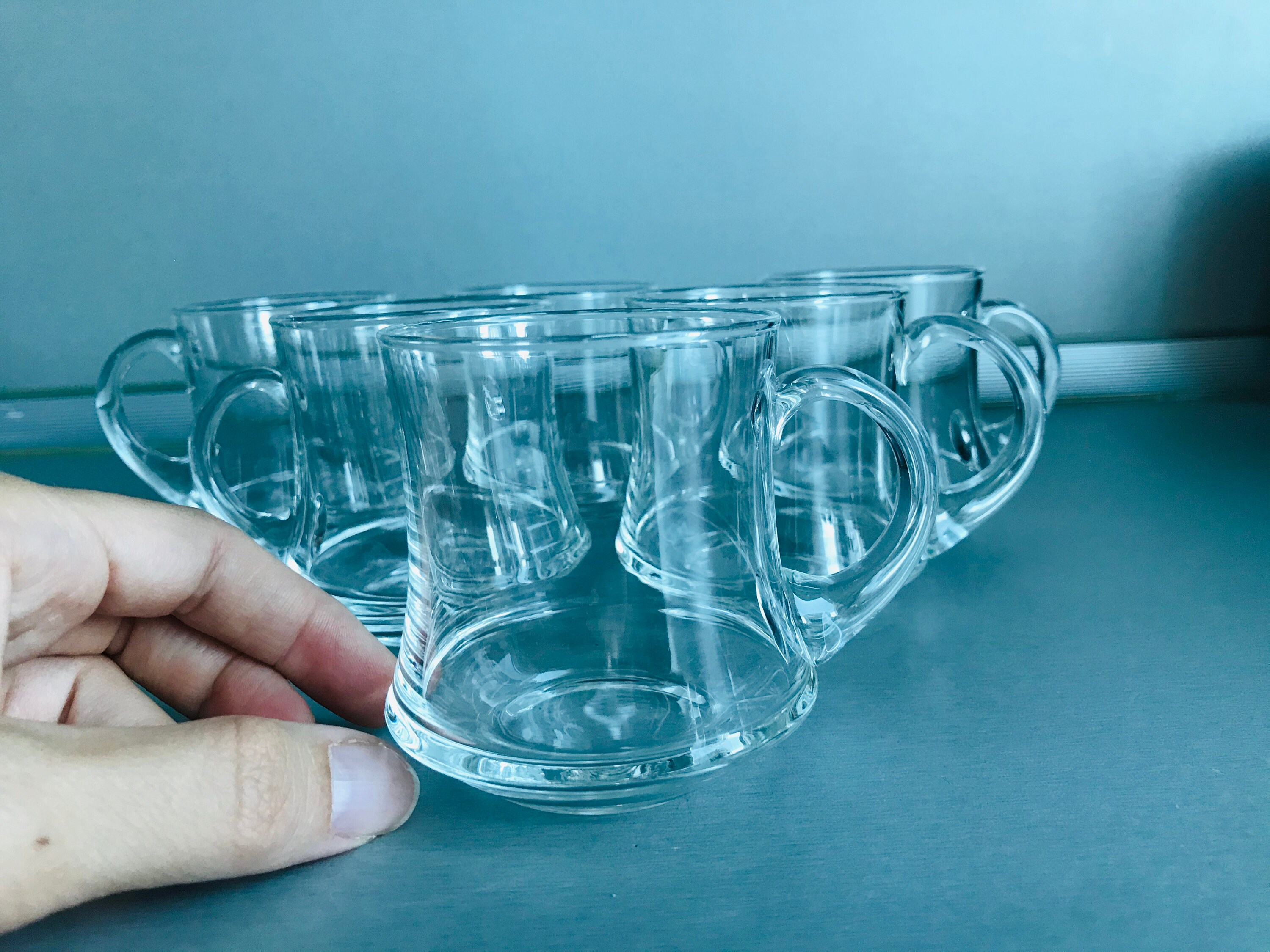 NEVER USED Vintage Set of 6 Glass Tea Cup With Handle Etsy
