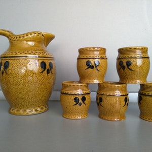 Vintage  pitcher with cups - Austria cups - Ceramic Set - Hand Painted Ceramics - Vintage kitchen Rustic decor