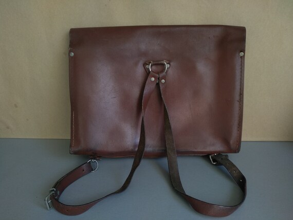 School bag - Vintage genuine leather bag - Retro … - image 2