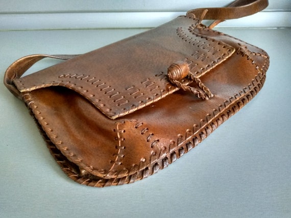 Vintage genuine leather bag - Retro leather bag -… - image 5