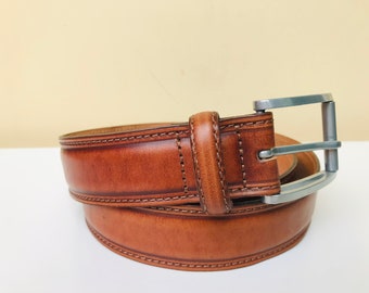 Fabio Corti Skinny Tan Leather Belt Brass Inlay Buckle Women\'s Sz S Italian Made Fabio Corti TAN BROWN CROCO LEATHER 1 main image 3